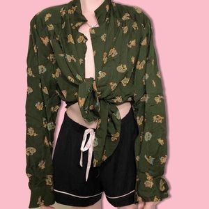 90s Liz Claiborne green paisley button up blouse